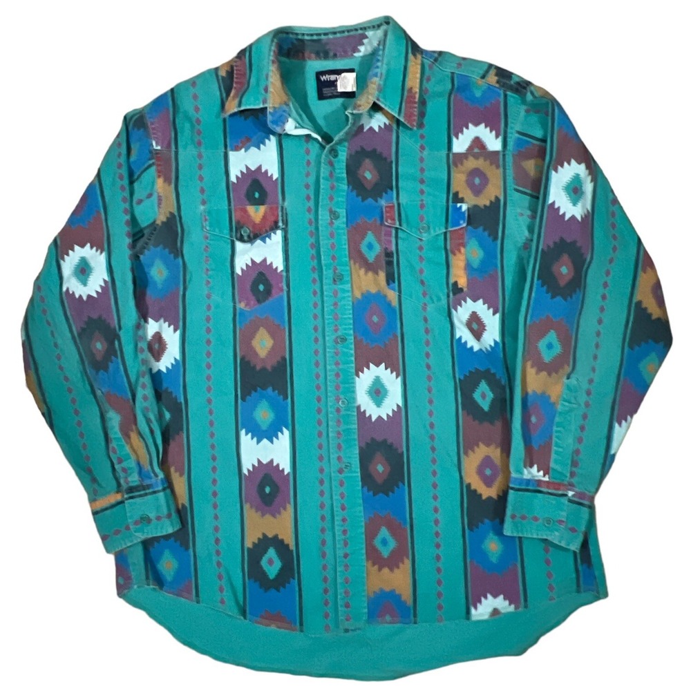 Vintage Wrangler Brushpopper Button Up Shirt XL Striped Aztec 90s USA